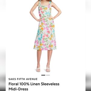 Saks Fifth Avenue Floral Linen Sleeveless Midi Dress
